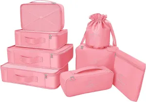 Packing Cubes 8 Sets Travel Luggage Organizers Include Waterproof Shoe Storage Bag Convenient Packing Pouches for Traveller (Peach pink)