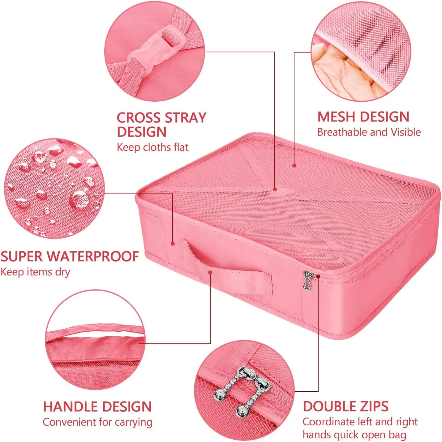 Packing Cubes 8 Sets Travel Luggage Organizers Include Waterproof Shoe Storage Bag Convenient Packing Pouches for Traveller (Peach pink)