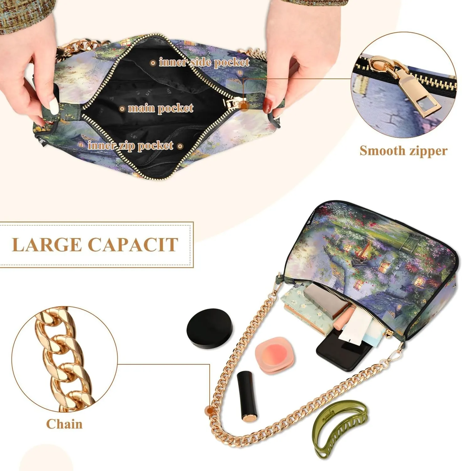Painting Magical Forest Chain Purse Hobo Tote Bags Women's Handbag Cute Shoulder Strap
