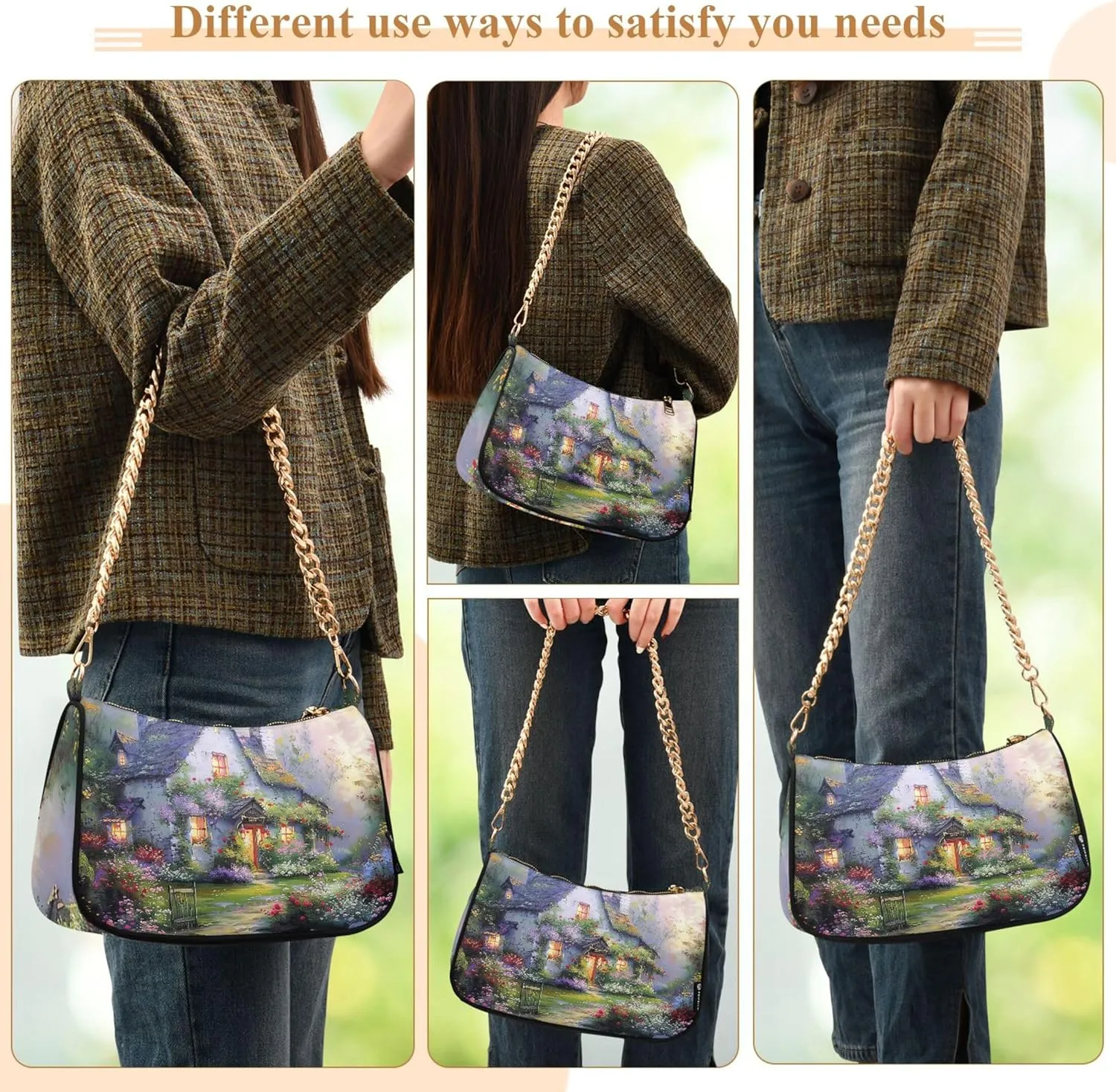 Painting Magical Forest Chain Purse Hobo Tote Bags Women's Handbag Cute Shoulder Strap