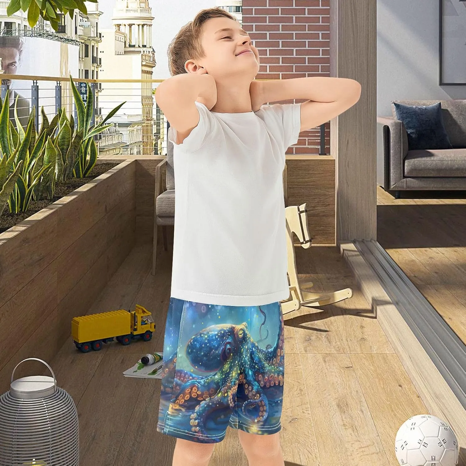 panksolu Boys Shorts Casual Athletic Shorts Elastic Waist with Pockets Teens Summer Track Shorts for Outdoor Activity 7-15Y