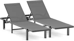 Patio Chaise Lounge Chair Set of 2, Outdoor Lounge Chairs with Wheels, 5-Position Adjustable Sun Loungers for Pool, Deck, Beach,Grey