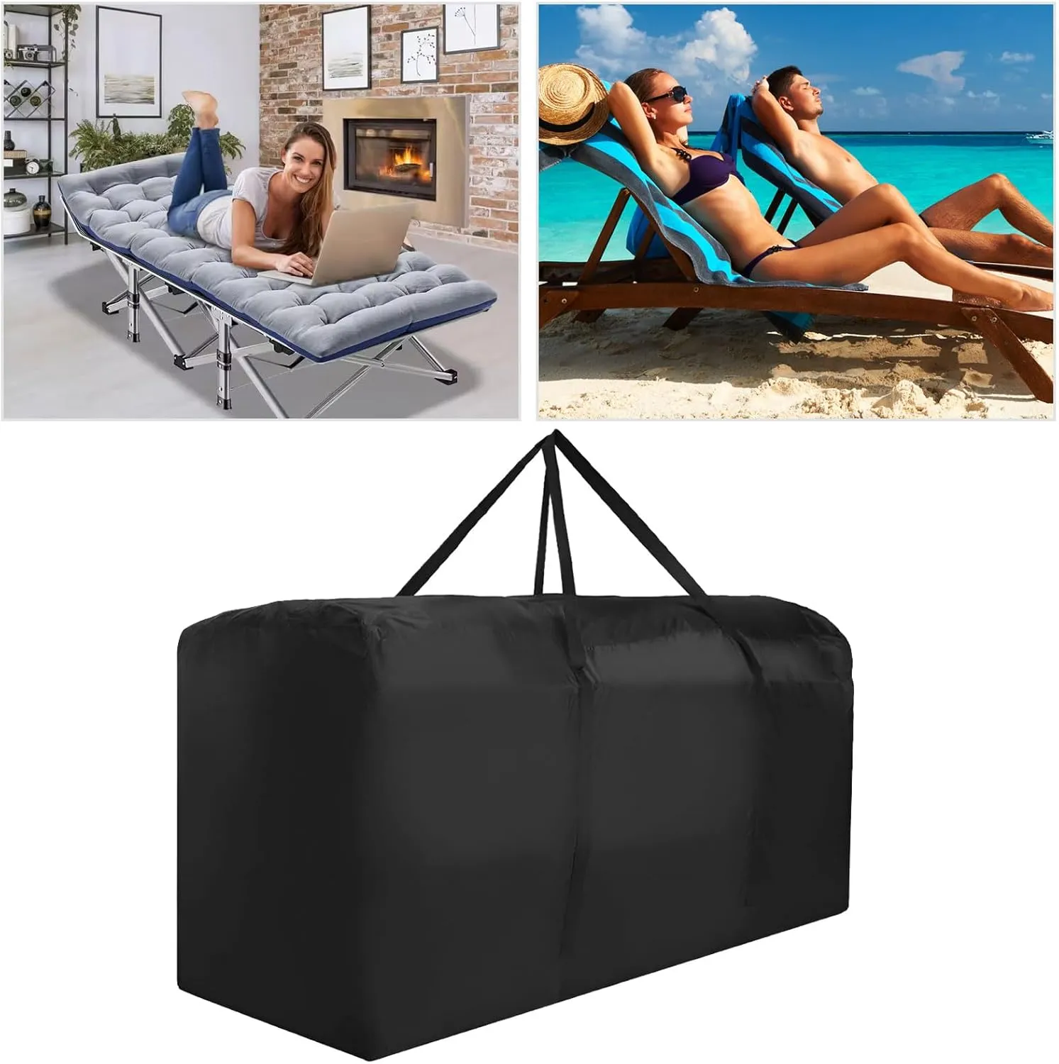 Patio Cushion Storage Bag Waterproof Extra Large Protective Zippered Outdoor Cushion Storage Bags Furniture Storage Bag with Handles, 68" L x 30" W x 20" H (2 Pack)
