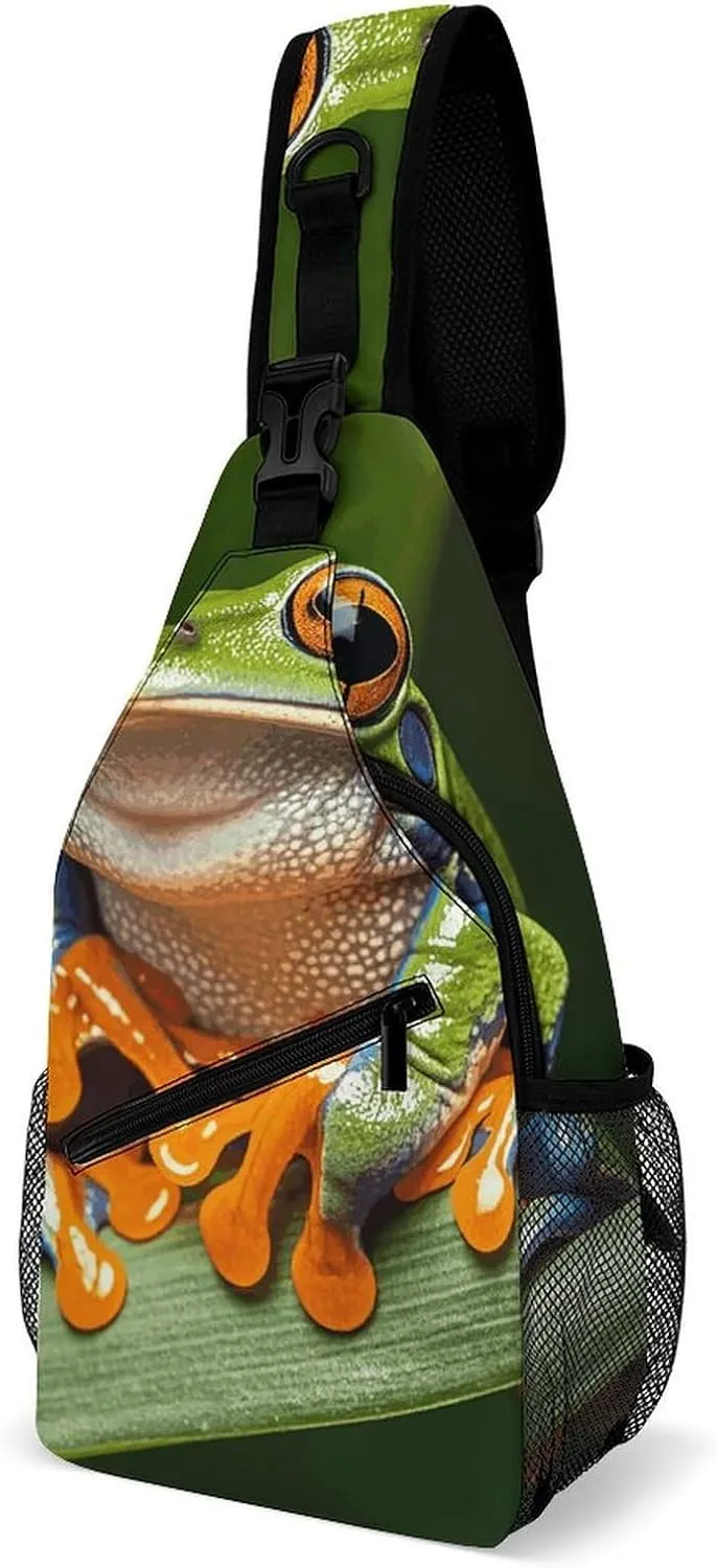 Peace Tree Frog Crossbody Sling Bag for Women Men Sling Backpack Travel Chest Bag Pack Man Purse Shoulder Bags Daypack for Travel Hiking Cycling