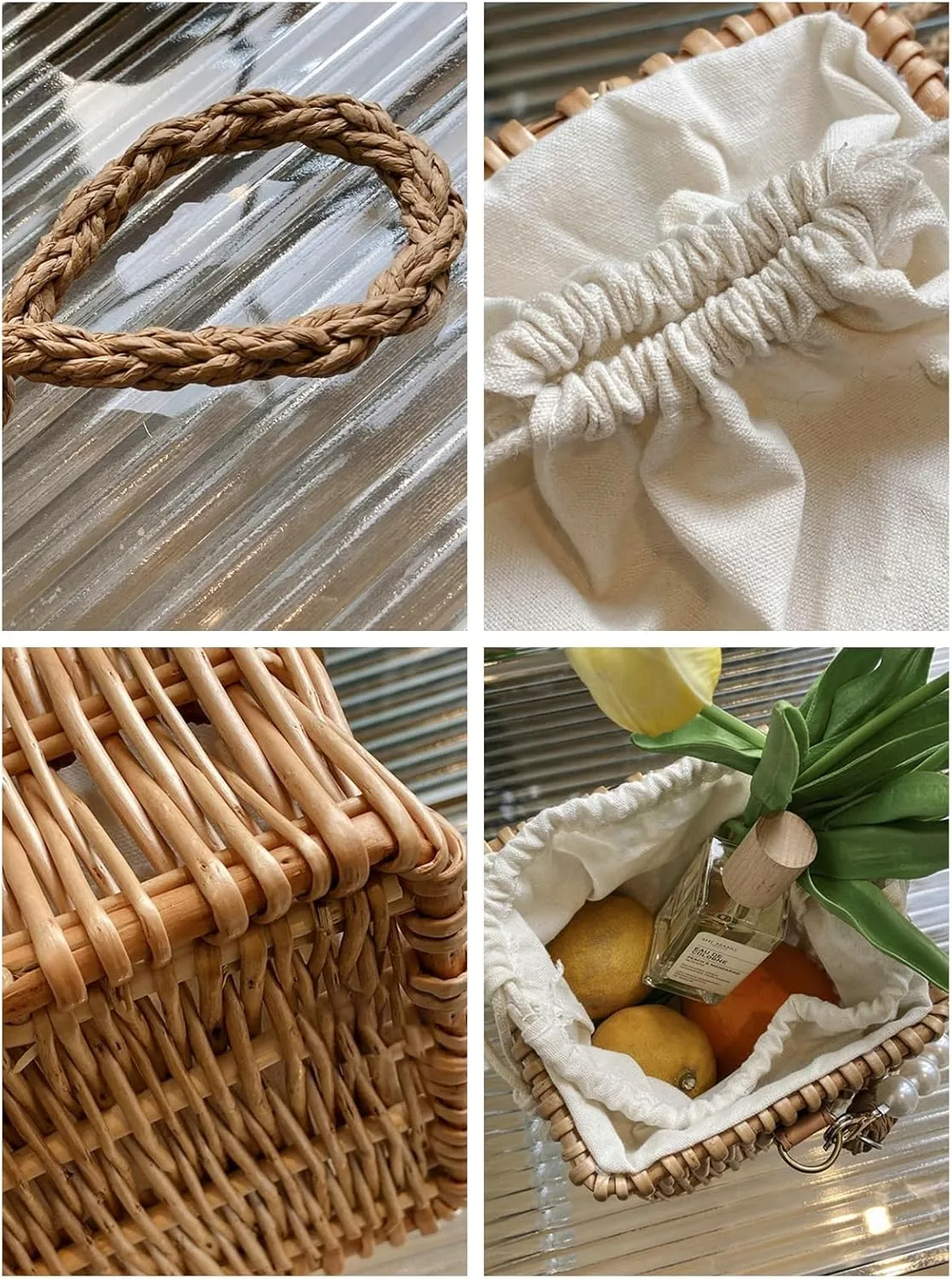 Pearl Crossbody Bucket Handbag Handwoven Mini Straw Basket Vintage Beach Bag Satchel Style Travel Vacation Daily Use