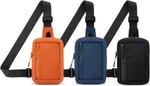 Peicees Pack of 3 Mini Sling Bag for Men Women Crossbody Bag Travel Running Phone Daypack Shoulder Bags, Orange and Dark Blue and Black