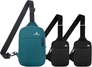 Peicees Pack of 3 Sling Bags for Women Men Trendy Casual Phone Chest Bag Waterproof Crossbody Daypack, Small Turquoise and MIni Black and Mini Black