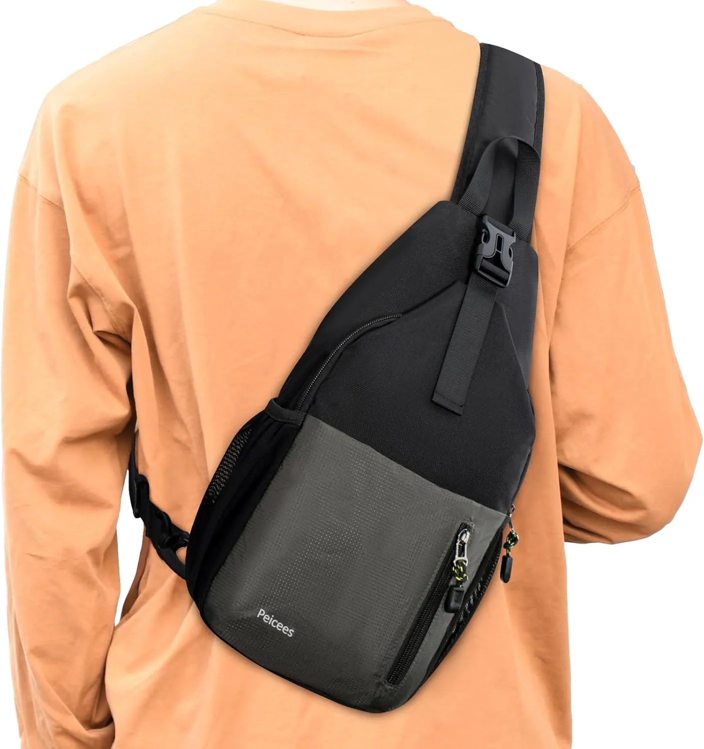 Peicees Sling Bag Crossbody Backpack For Men Women Hiking Waterproof Travel Shoulder Bags For Man Daypack Lightweight (Black)