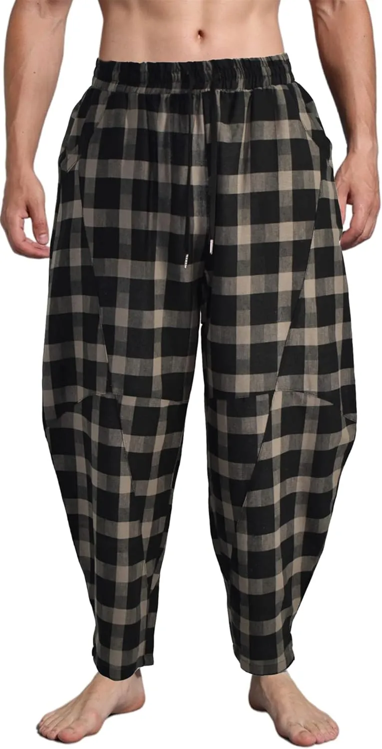 perdontoo Men's Linen Cotton Loose Fit Casual Lightweight Elastic Waist Summer Beach Pants