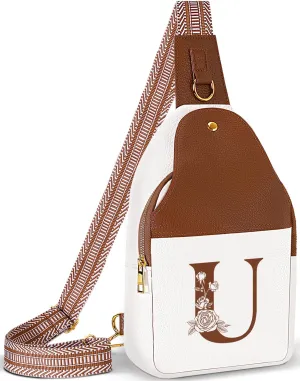 Personalized Crossbody Bag for Women Leather Sling Bags with Initial Letter Chest Bag for Travel, Gift for Mom Wife