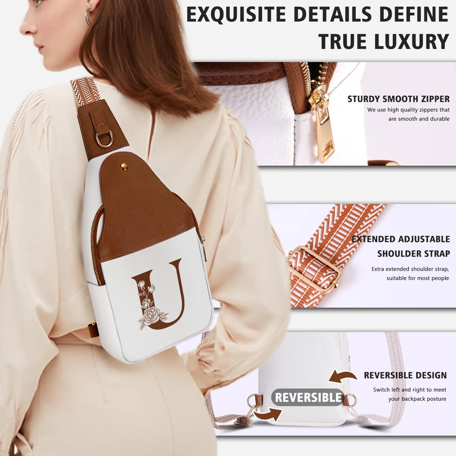 Personalized Crossbody Bag for Women Leather Sling Bags with Initial Letter Chest Bag for Travel, Gift for Mom Wife