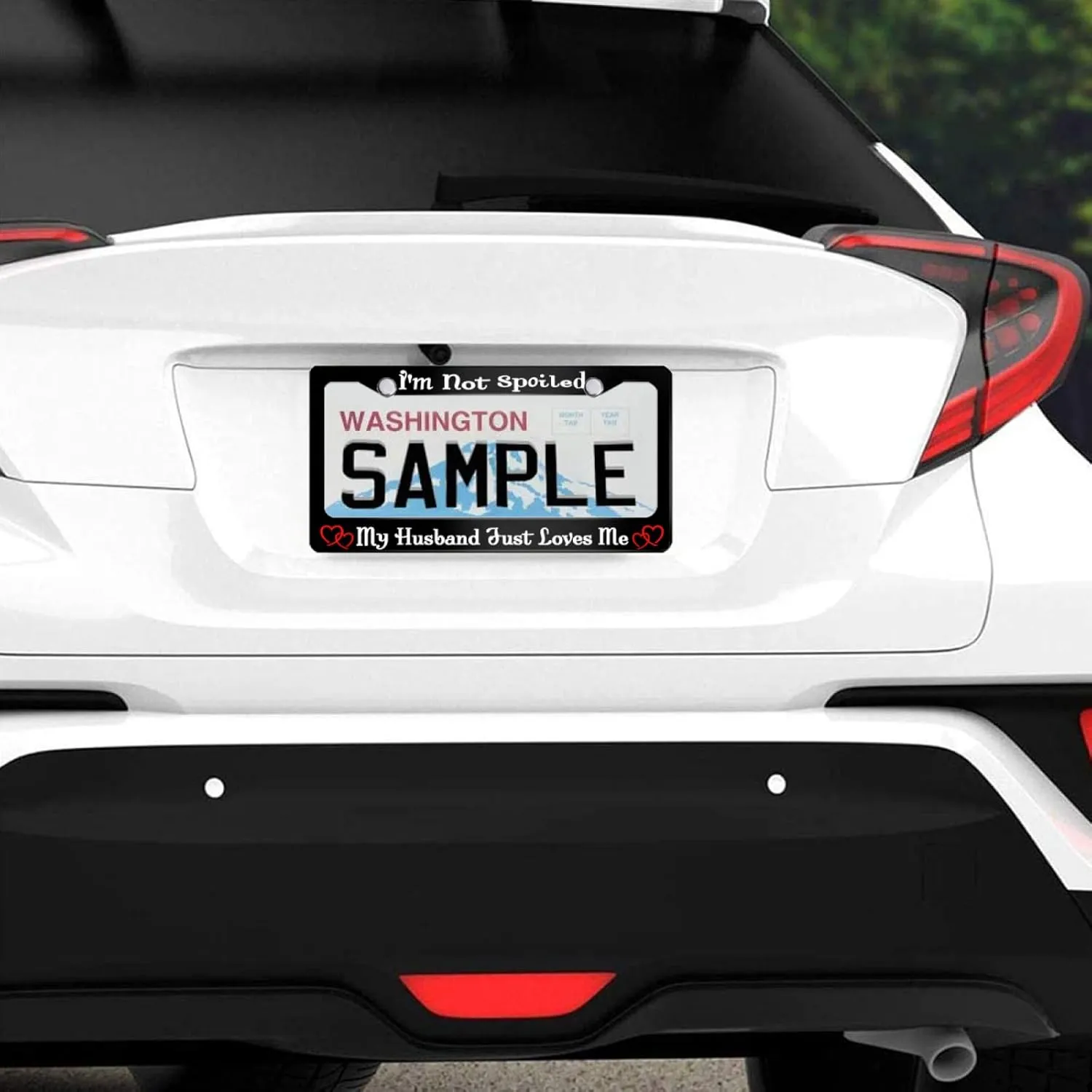 Personalized License Plate Frame I'm Not Spoiled My Husband Just Loves me Stainless Steel License Plate Holder Accessory Decorative 2 Holes and Screws Fits US Standard License Plates 12.2 x 6.3 Inches