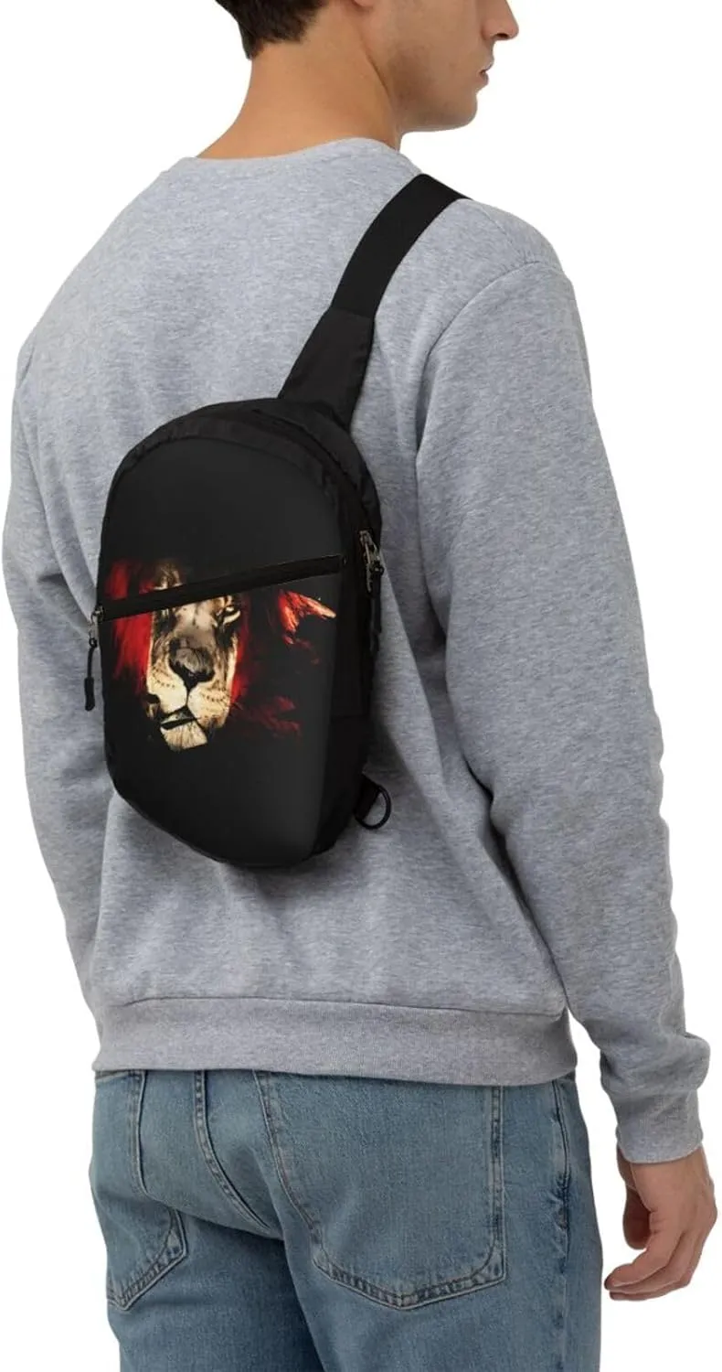 Peruvian Peru Flag African Lion Crossbody Bag Portable Sling Bags Foldable Chest Daypack Reusable Sports Shoulder Backpack Diagonally Casual Rucksack Travel Bag