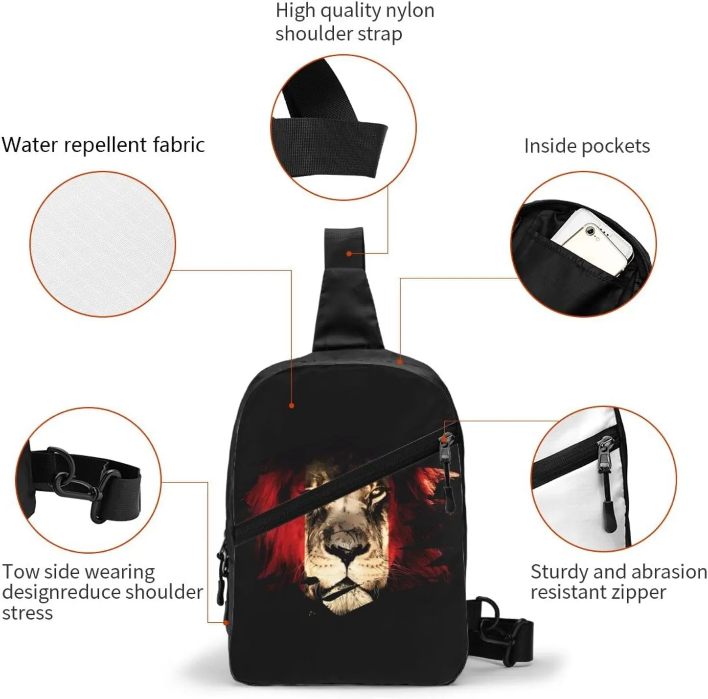 Peruvian Peru Flag African Lion Crossbody Bag Portable Sling Bags Foldable Chest Daypack Reusable Sports Shoulder Backpack Diagonally Casual Rucksack Travel Bag