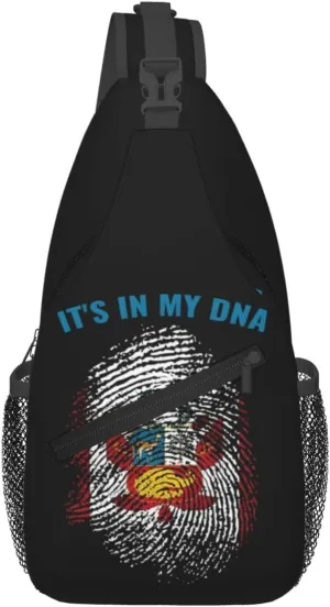 Peruvian Peru Flag Fingers Print It's In My Crossbody Bags Sling Backpack Cross Chest Bag Sports Shoulder Bag Gym Fanny Pack Adjustable Cycling Daypack Diagonally Rucksack for Running