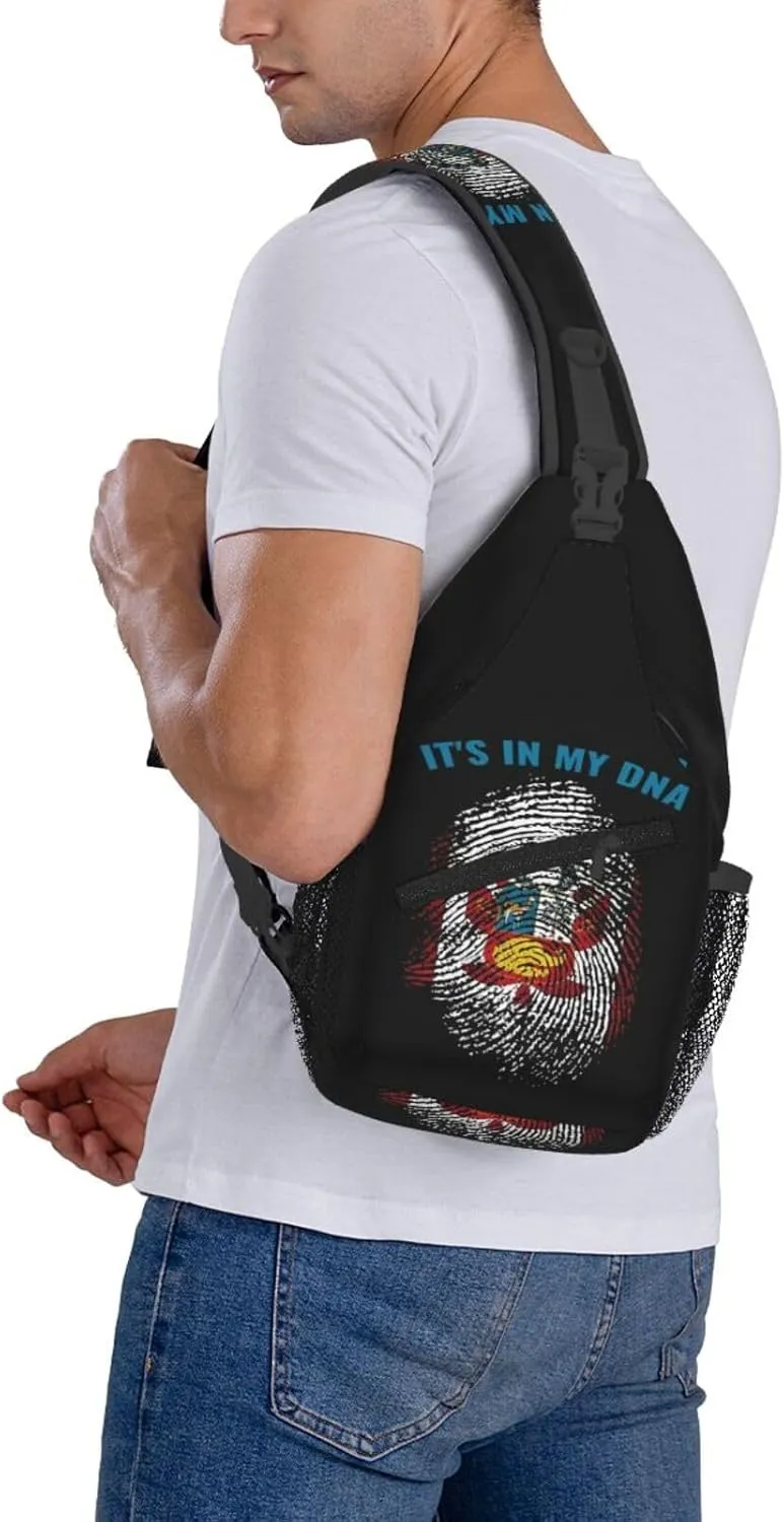 Peruvian Peru Flag Fingers Print It's In My Crossbody Bags Sling Backpack Cross Chest Bag Sports Shoulder Bag Gym Fanny Pack Adjustable Cycling Daypack Diagonally Rucksack for Running