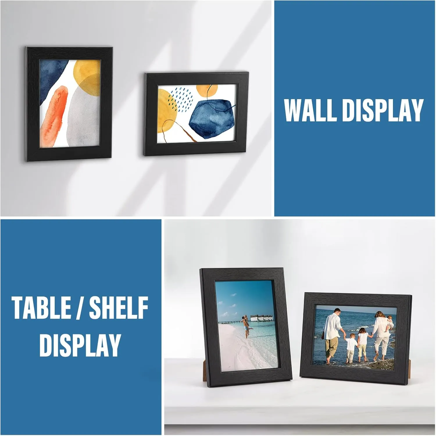 PETAFLOP Picture Frames 5 by 7, Black 5x7 Photo Frames Set for Wall Tabletop Horizontally or Vertically Display,7 Pack