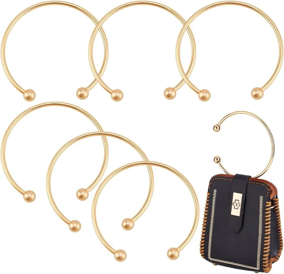 PH PandaHall 6pcs Gold Metal Purse Handles 5.3 inch Semicircle Bag Handles Frame, Metal Bag Handles Frame with Beads for Crocheted Macrame Bags Craft Handbag Handmade DIY Making