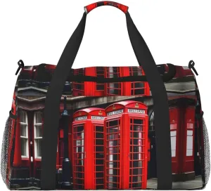 Phone Booth London Street print Large Canvas Travel Duffel Bag Weekender Bags for Women Overnight Bag Carry On Tote Bag