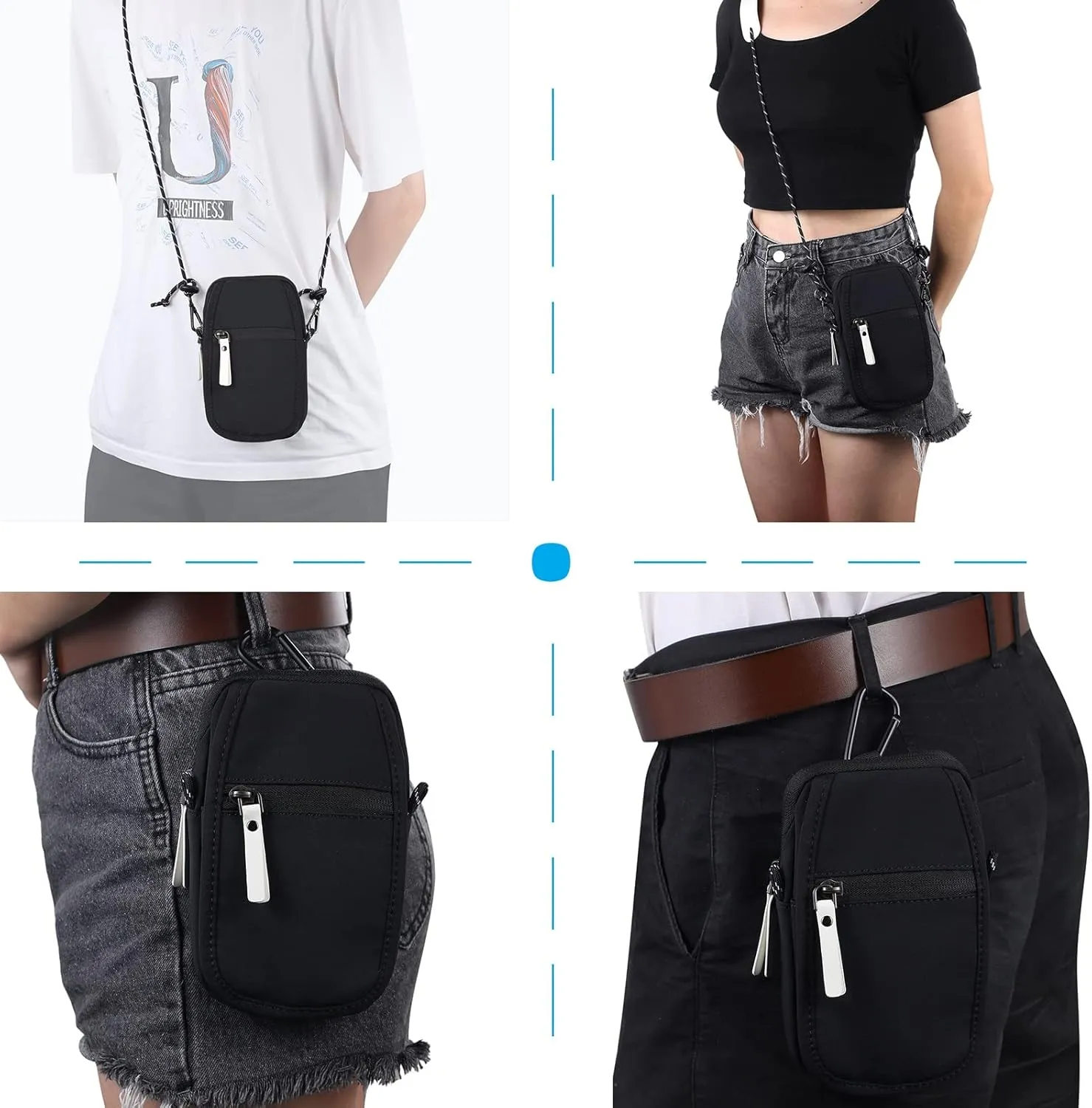 Phone Funny Pack Small Crossbody Bag Compatible with Men,Women Phone Purse Mini Messenger Bag Shoulder Bag Carry Bag Phone Holster(Black)