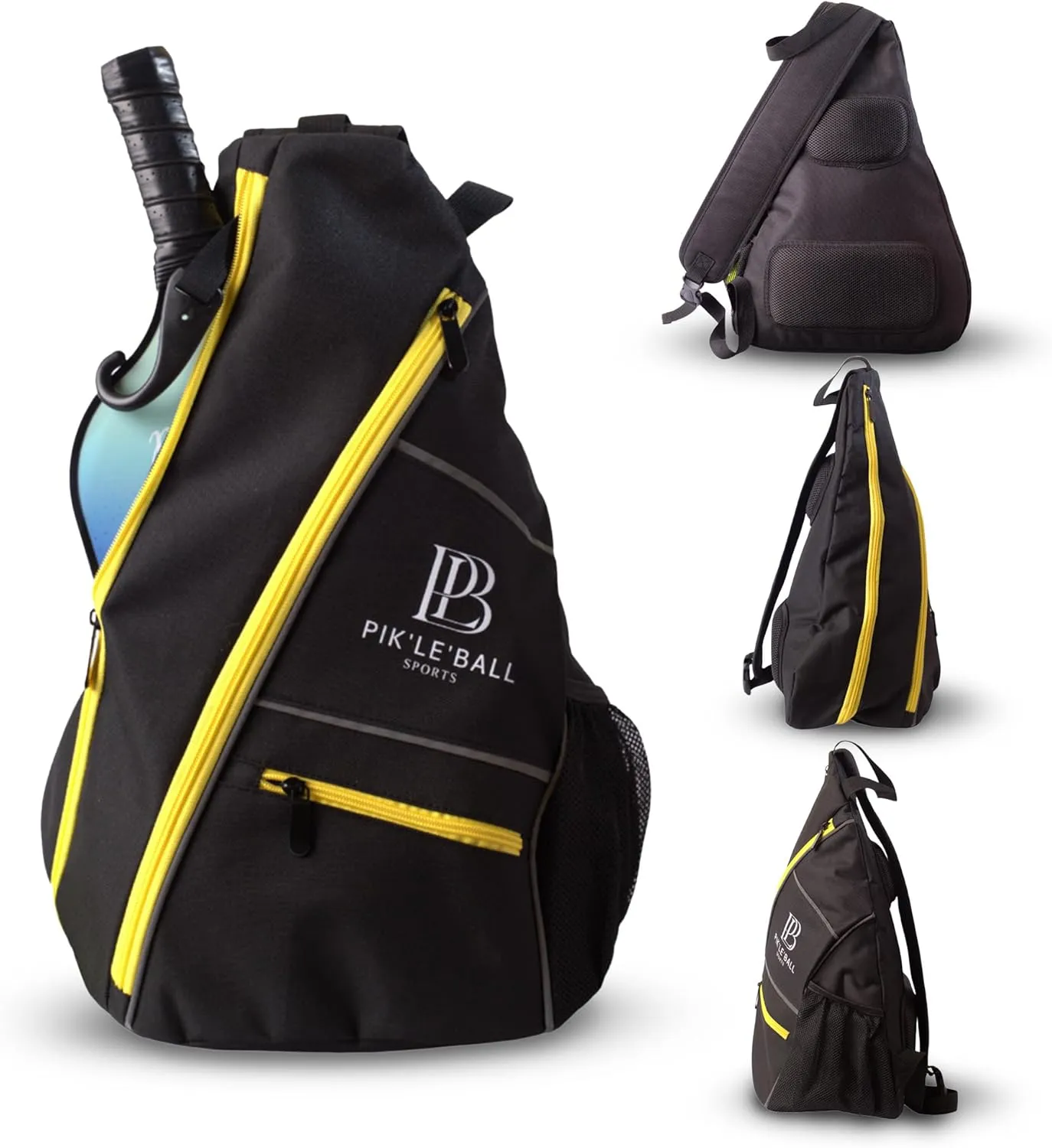 Pik’le’Ball Sports Pickleball Sling Bag – Stylish, Waterproof & Lightweight Crossbody Bag for Men and Women, Pickleball Bag with Pickleball Paddles Pocket, Ball Holder, Adjustable Strap