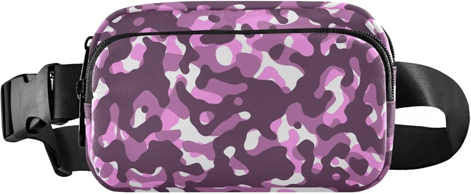Pink & Purple Camouflage Women Fanny Packs Waterproof Belt Bag Hip Pack Colorful Cross Body Waist Purse