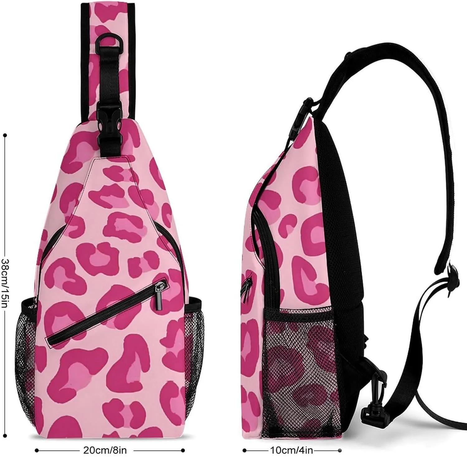 Pink Leopard Pattern Sling Backpack Mens Women Crossbody Backpack Chest Bag Running Daypack Shoulder Bag Small Cross Body Bags Outdoor Backpacks