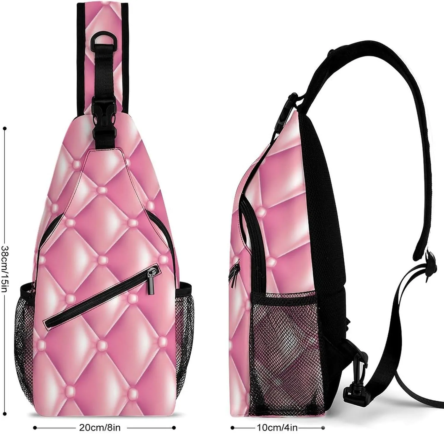 Pink Quilted Texture Sling Backpack, Crossbody Shoulder Bag, Chest Bags for Outdoor Travel Fitness