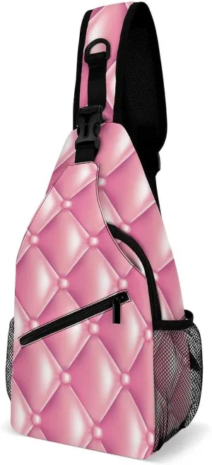 Pink Quilted Texture Sling Backpack, Crossbody Shoulder Bag, Chest Bags for Outdoor Travel Fitness