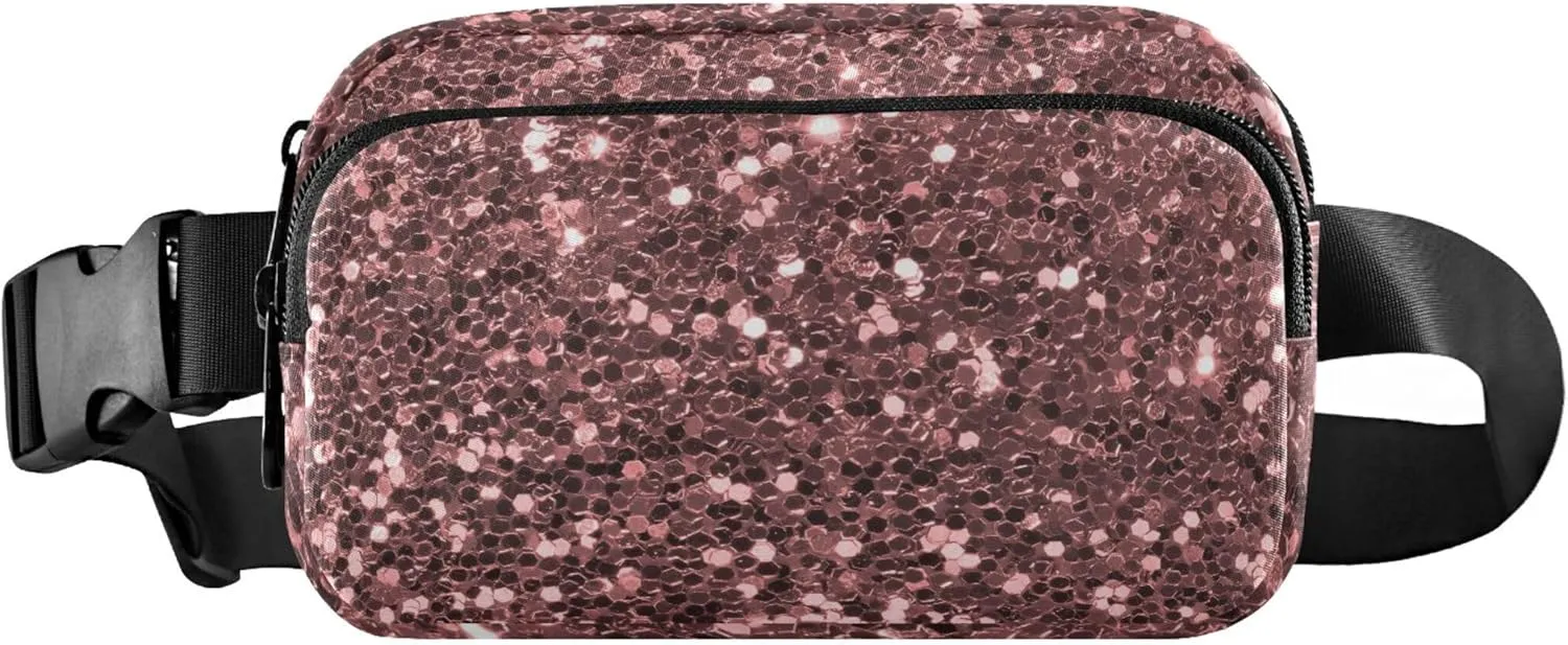 Pink Rose Glitter Womens Fanny Pack Waterproof Everywhere Belt Bag Neon Crossbody Waist Pack
