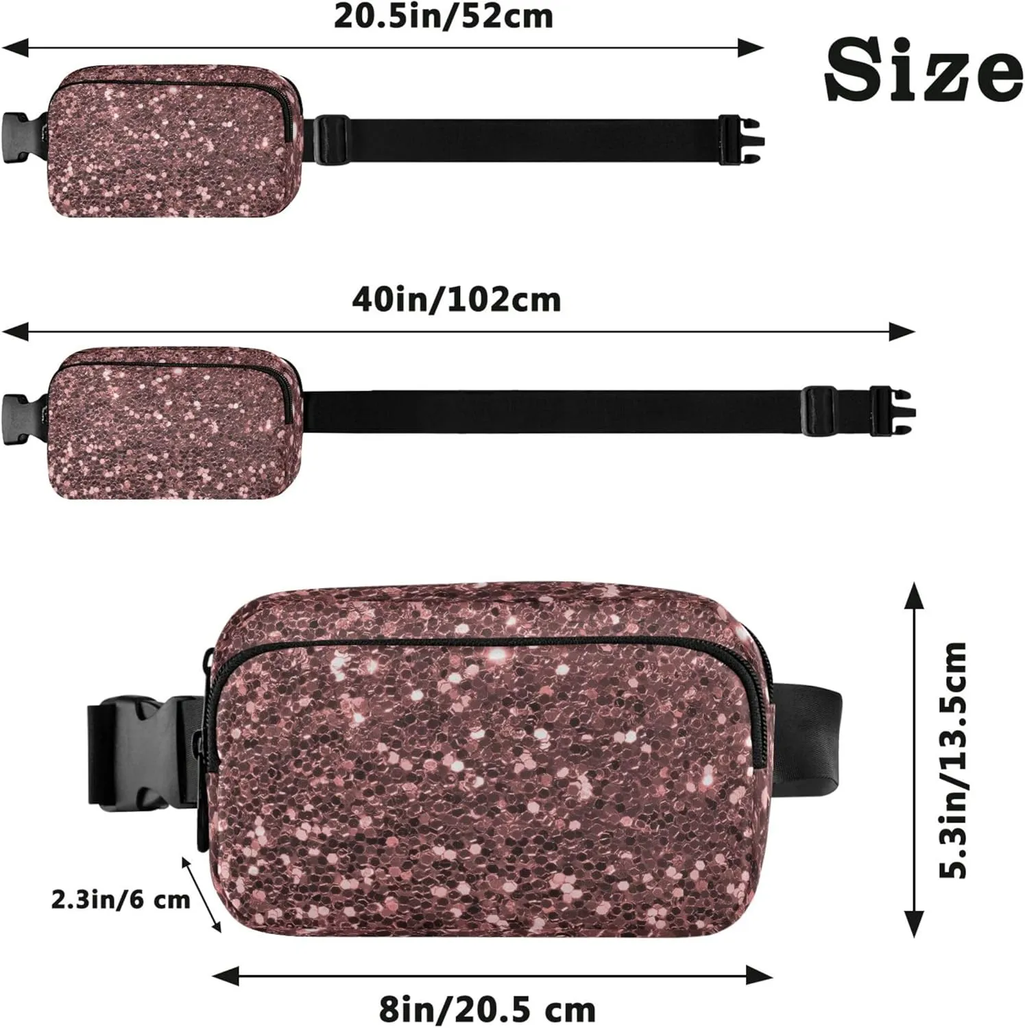 Pink Rose Glitter Womens Fanny Pack Waterproof Everywhere Belt Bag Neon Crossbody Waist Pack