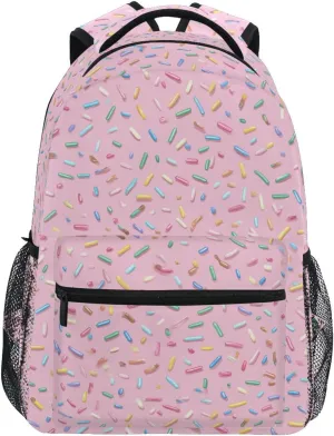 Pink Sugar Granule Large Kids Backpack with Personalized Label Full-Print Design Reinforced Twill & Soft Peach Lining, Great for Elementary School Camping Weekend Outings