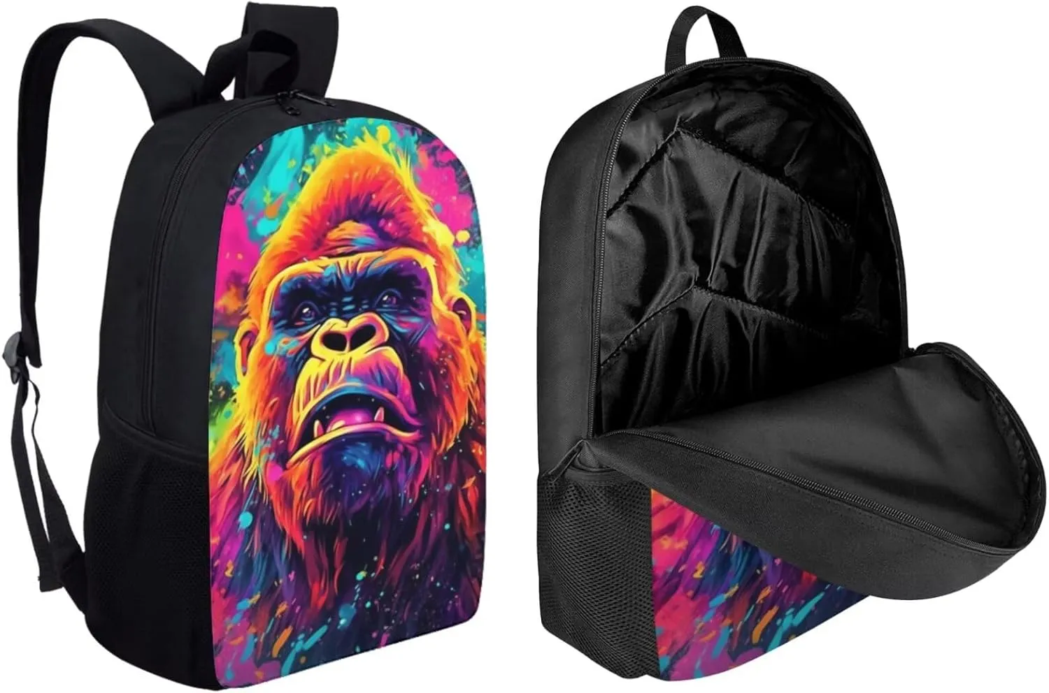PinUp Angel Cool Gorilla School Bag For Kids Backpack With Lunch Bag and Pencil Bag, Cool Magical Animal Bag For Children Boys and Girls Bookbag