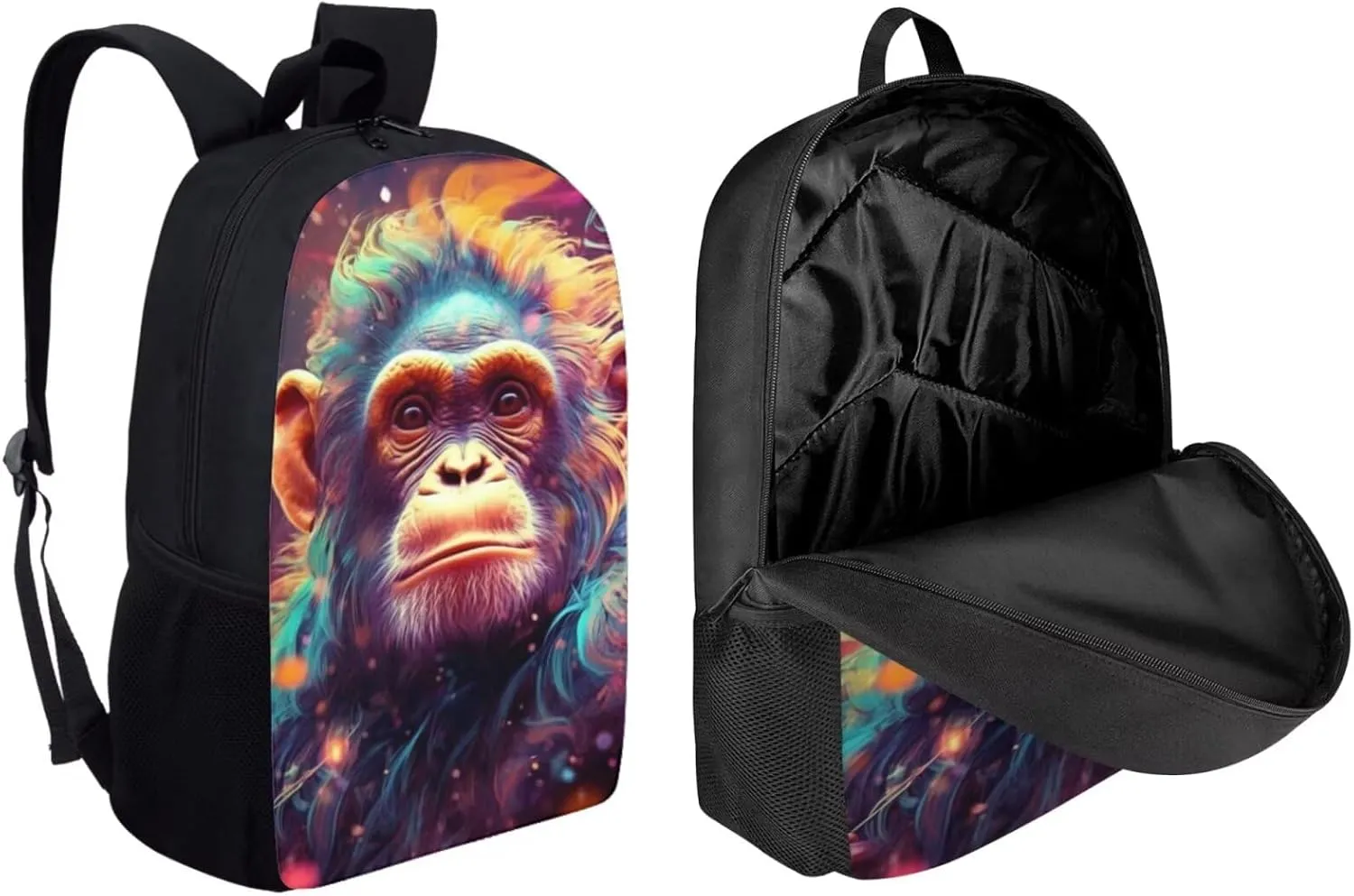 PinUp Angel Cool Monkey Backpack For Kids School Bag With Lunch Bag and Pencil Bag, Cool Magical Animal Bag For Children Boys and Girls Bookbag