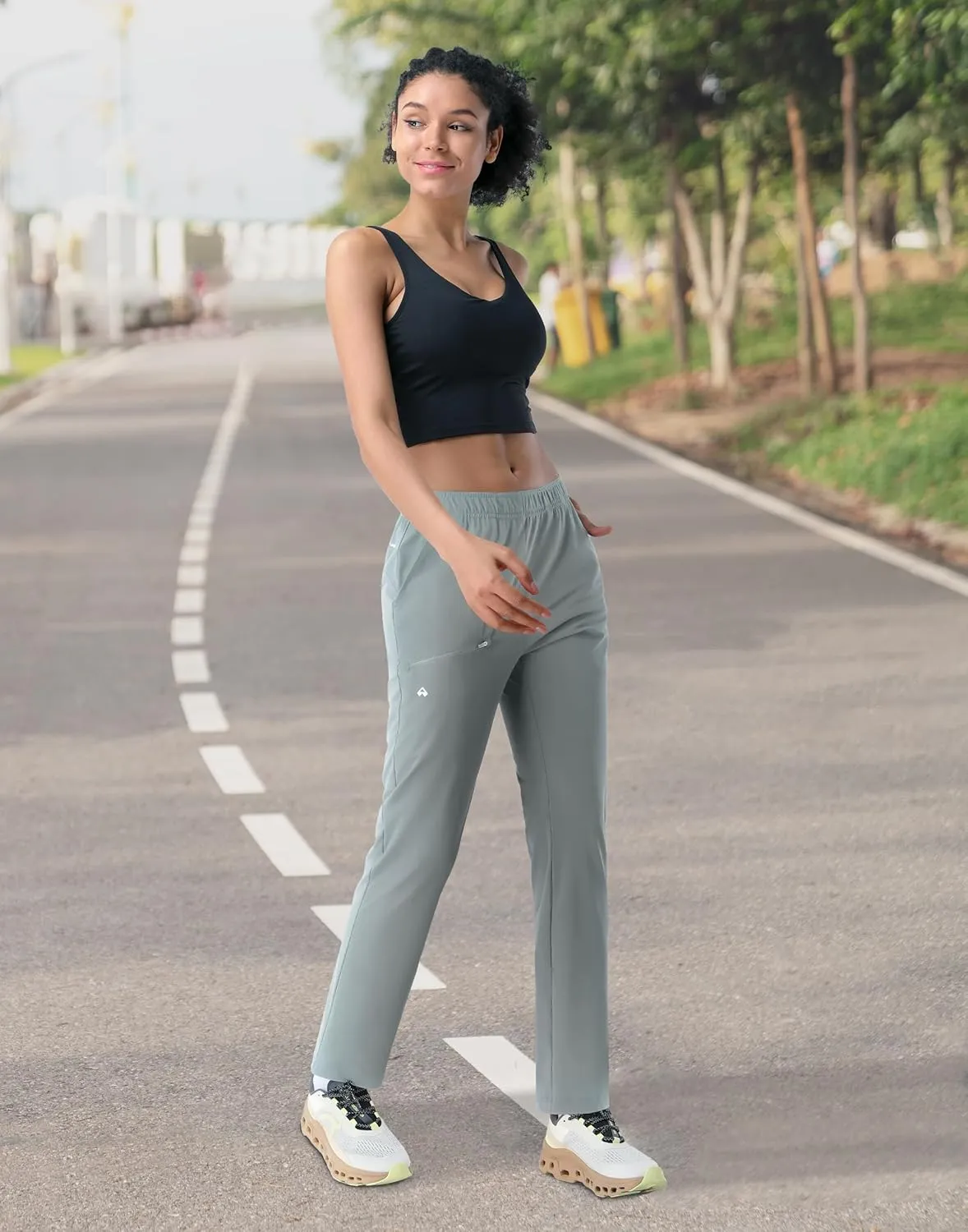 Pioneer Camp Women's Hiking Pants UPF 50  Elastic Waist Drawstring Ultra-Stretch Lightweight Outdoor Cargo Pants for Travel
