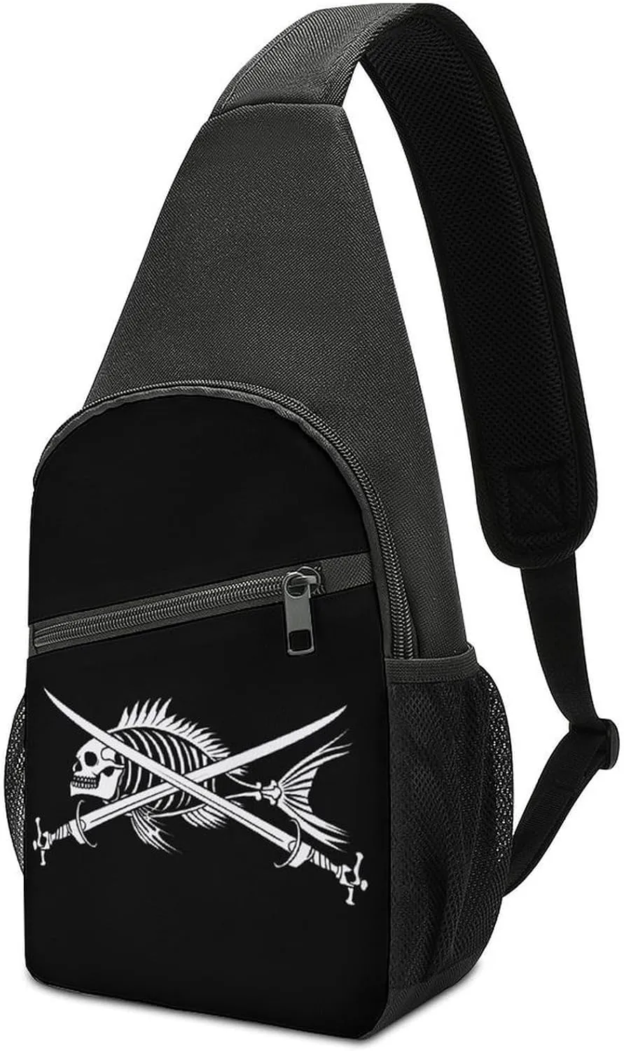 Pirate Fish Crossbody Bags for Women Men Sling Bag Casual Chest Bag Daypack for Travel Sport Hiking