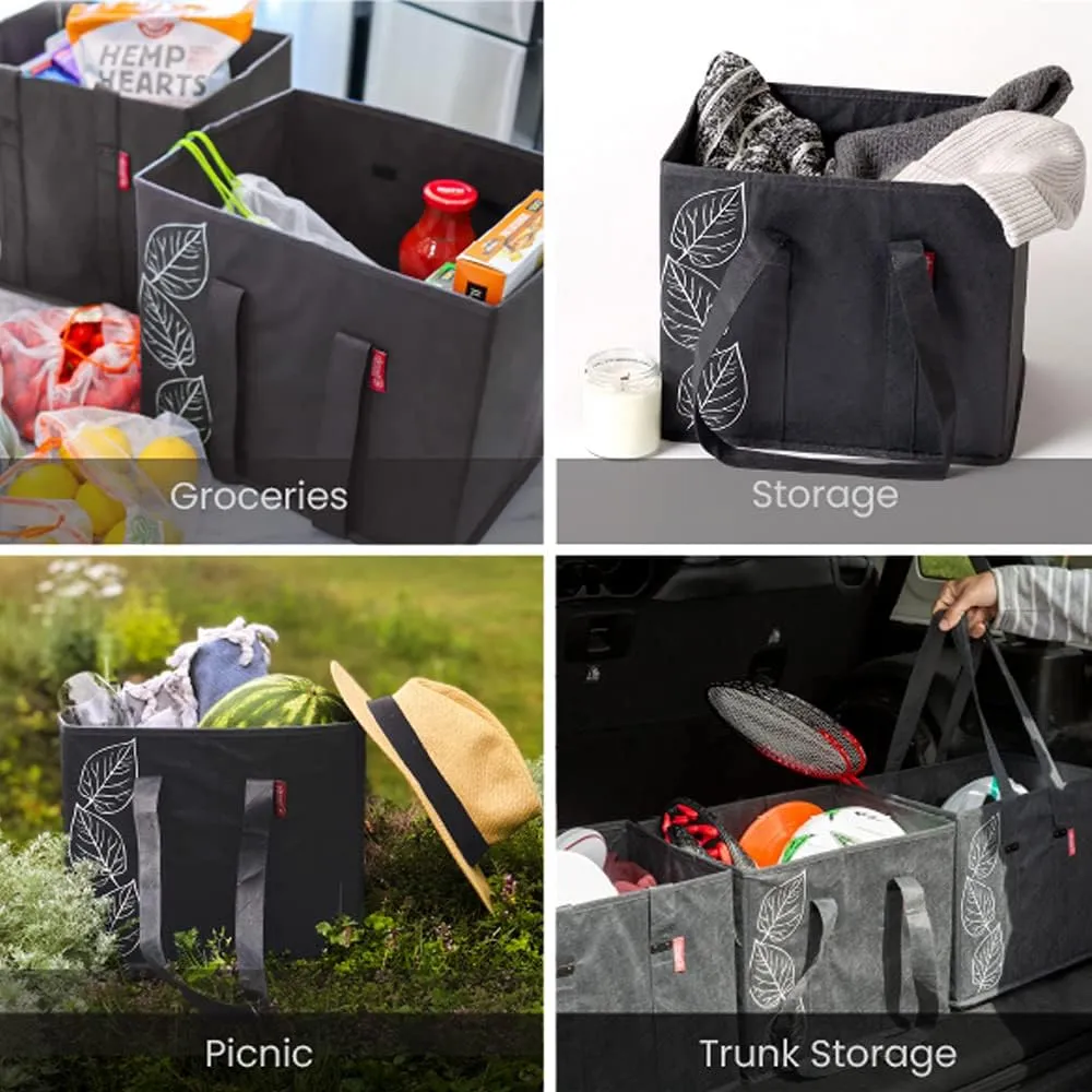 PLANET E Reusable Foldable Grocery Bags with Reinforced Bottoms (Pack of 3, Black)