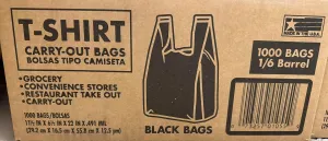 Plastic Carryout Bags, 1000 Ct, T-Shirt Style, Black, for Grocery Stores, Restaurants
