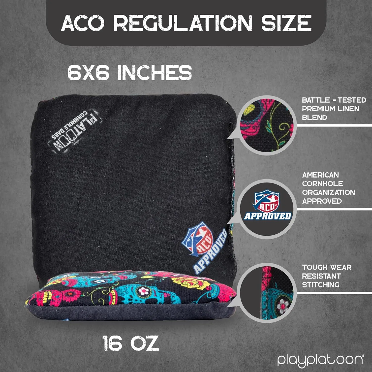 Play Platoon Cornhole Bags Set of 8 Regulation Professional Corn Hole Bean Bags ACO Approved, Competition Weight, Slick and Stick