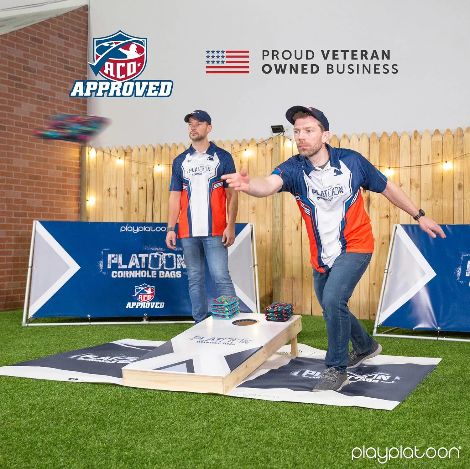 Play Platoon Cornhole Bags Set of 8 Regulation Professional Corn Hole Bean Bags ACO Approved, Competition Weight, Slick and Stick
