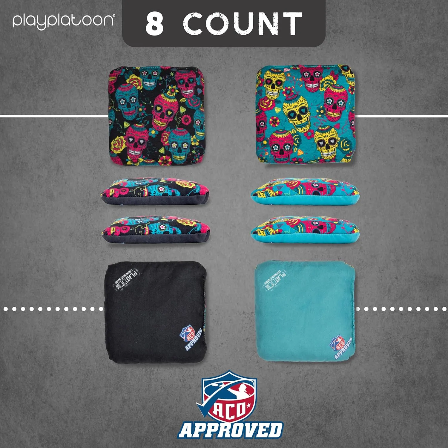 Play Platoon Cornhole Bags Set of 8 Regulation Professional Corn Hole Bean Bags ACO Approved, Competition Weight, Slick and Stick