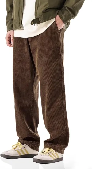 PLEPAN Mens Corduroy Pants Baggy Wide Leg Loose Fit Drawstring Elastic Waist Sweatpants Vintage Pants