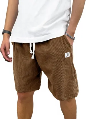 PLEPAN Men's Shorts Casual Corduroy Drawstring Elastic Waist Lightweight Summer Beach Shorts Loose Fit
