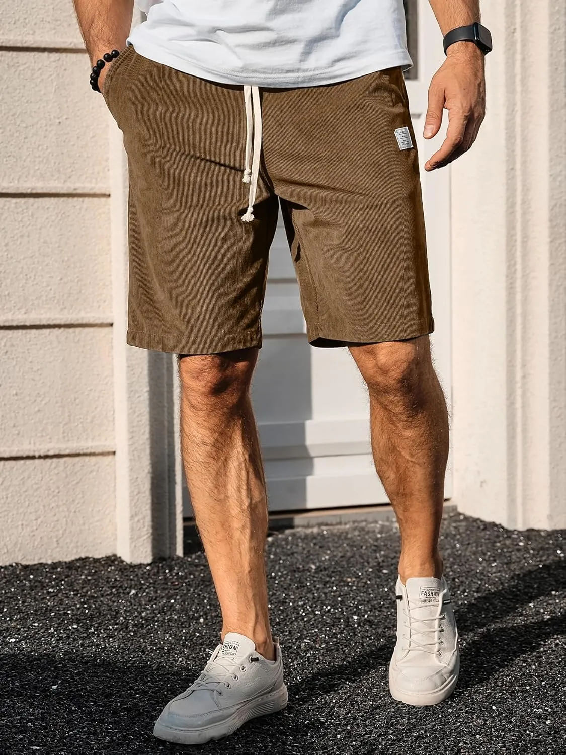 PLEPAN Men's Shorts Casual Corduroy Drawstring Elastic Waist Lightweight Summer Beach Shorts Loose Fit