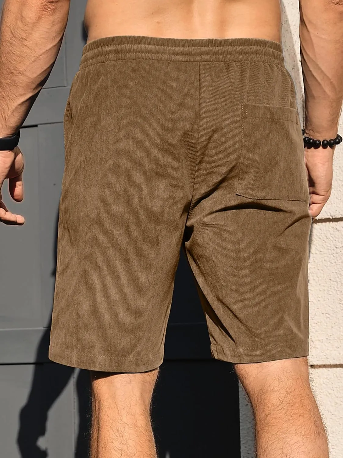 PLEPAN Men's Shorts Casual Corduroy Drawstring Elastic Waist Lightweight Summer Beach Shorts Loose Fit