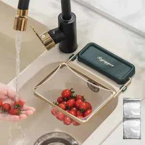 Pluvorix Sink Strainer, Kangoulu Sink Strainer, Kanggoulu Sinkstrainer, Foldable Kitchen Drain Corner Basket with 100 Disposable Mesh Bag, Food Catcher & Garbage Disposal Filter (Dark Green Gold)
