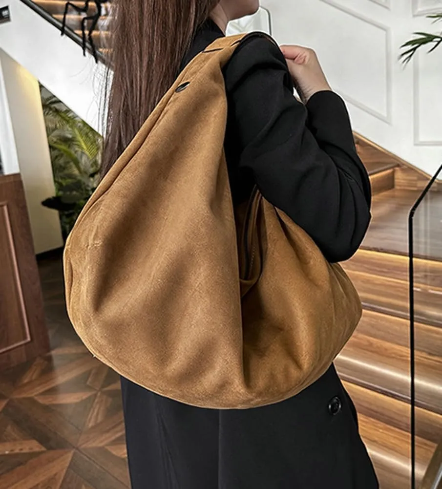 Pocadri Suede Tote Bags for Women Vegan Leather Handbag Work Slouchy Bag Shoulder Hobo Purse Tote Handbag
