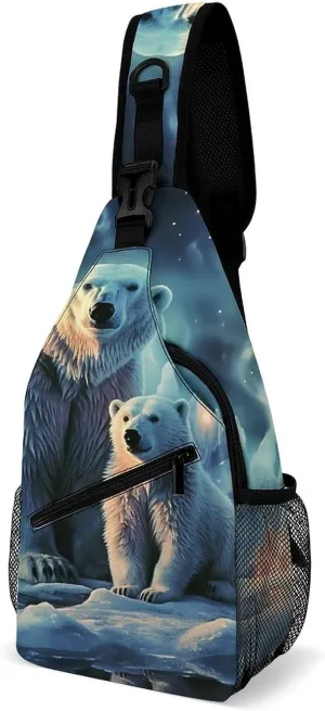 Polar Bears Northern Lights Sling Bag for Men Women Travel Crossbody Bags Large Hiking Sling Backpack Chest Bag Man Purse