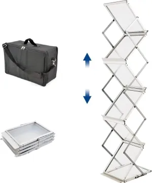 Pop up Aluminum Magazine Rack, 6 Pockets Brochure Display Stand, Foldable Literature Rack Magazine Catalog Display Stand with Carrying Bag for Office,Store, Exhibition & Trade Show