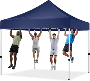 Pop Up Canopy Tent 10x10 for Outdoor Heavy Duty Commercial Instant Sun Shelter,with Wheeled Carry Bags,4Ropes and Stakes and 4 sandbags,Navy Blue
